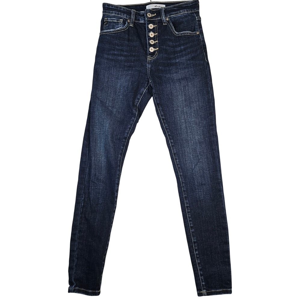 KanCan High Rise Skinny Jeans Dark Wash Exposed Button Fly Denim Size 25 1/26